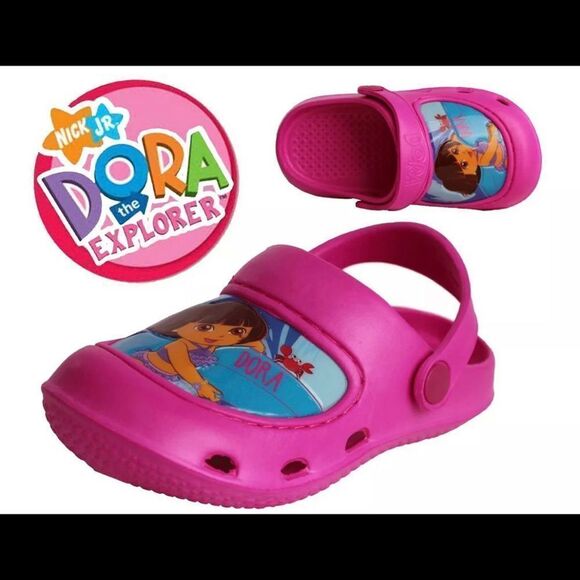 NWT Sz 5/6 Nickelodeon Dora the Explorer Girl's Pink Rubber Clogs Sandals New - Picture 1 of 6